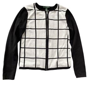 Lauren Ralph Lauren Black and White Grid Cardigan